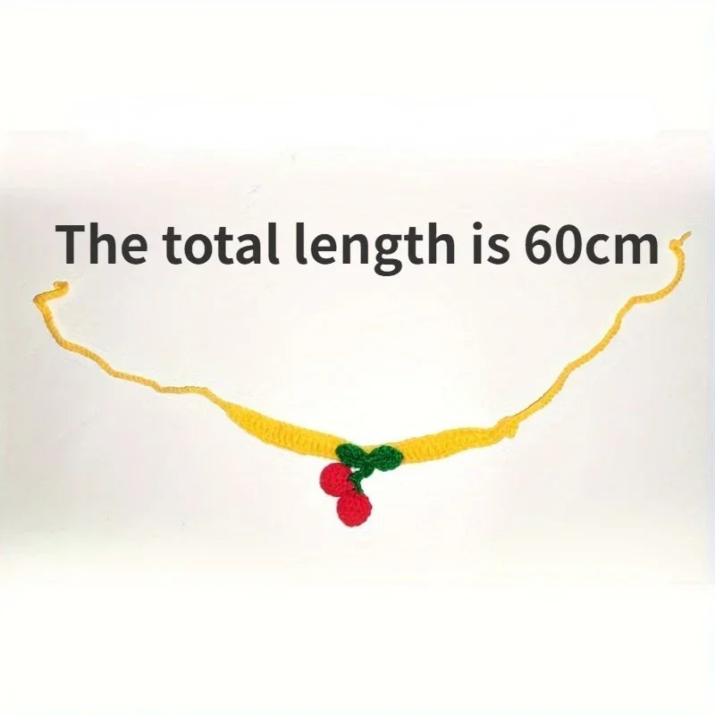 Handmade Knitted Cat Collar With Cherry Decor 1