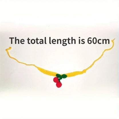 Handmade Knitted Cat Collar With Cherry Decor 1